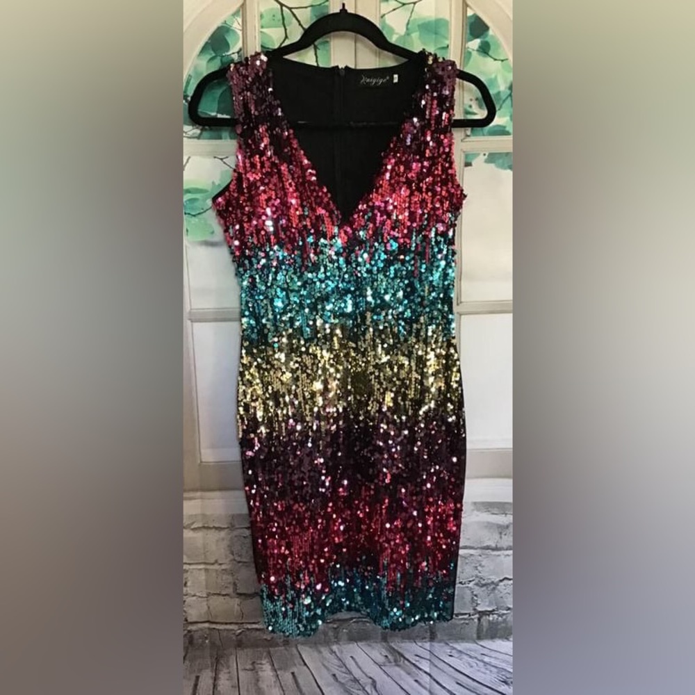 Ladies Dress Size S Multi Color Sequins NEW
